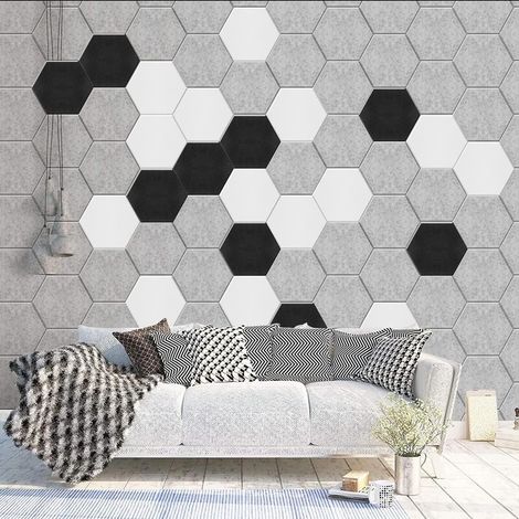 Panneaux acoustiques hexagonaux noirs autocollants 9 mm, lot de 12 panneaux insonorisants en fibre de polyester pour home studio, bureau et maison (1/5)