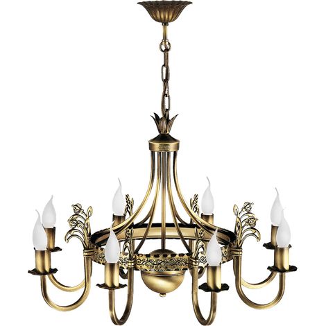 Lampadario retro KORONA Jupiter ottone 8xE14 patinato