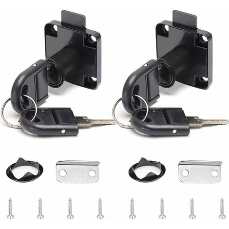 YMYNY - Cerradura de aleación para cajón de escritorio, 2 unidades, color negro, con 4 llaves, cilindro para muebles, para buzón de oficina, cajón, armario (1/4)
