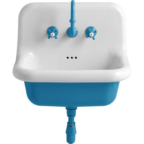 Lavabo in ceramica retrò 60 cm - True Colors - Blu (Azzurro 5012)