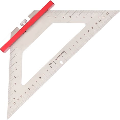 Équerre triangulaire bois 140mm double échelle outil de traçage menuisier rouge mesure précise (1/5)