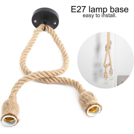 Douille E27, câble en corde de chanvre de 1 m, fil électrique, suspension décorative à faire soi-même (2 douilles) (1/5)