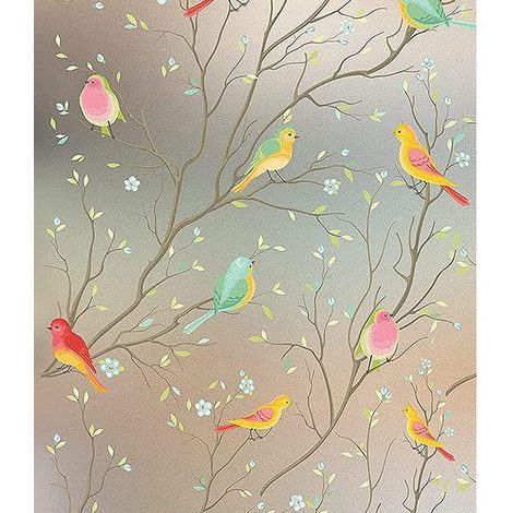Film Pour Fenetre Opaque Electrostatiq - Motif Oiseaux Colorés - Protection Intimité 97% - Blocage UV 99% - Vinyle Sans Colle - 1 Pièce