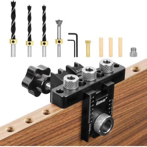 3-in-1 Taschenbohrlehren-Set, 10/15 mm Bohrlehre, Dübelbohrlehren-Set, Heimwerker-Werkzeugset für Holzbearbeitung, Schwarz (1/5)