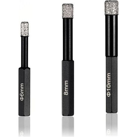 Lntyq 3Pcs Ardoise Trépan Diamant 6mm 8mm 10mm Outil de Forets en Marbre pour Carreaux de Céramique (1/4)