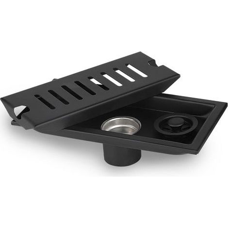 Rectangular Floor Drain, 20x10cm Anti-Hair Grate, Black Shower Drain Channel, Shower Floor Drain with Double Filter, Detachable Drainage Anti-Odor Shower Plug (Medium) (1/5)