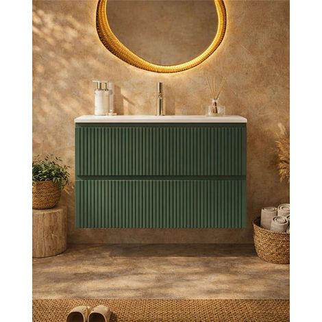 Exagonshop Mobile bagno cannettato 80X46 Pisa verde lavabo resina