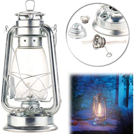 Lampe-tempête rétro à pétrole H31 cm - Aspect Zinc (1/5)
