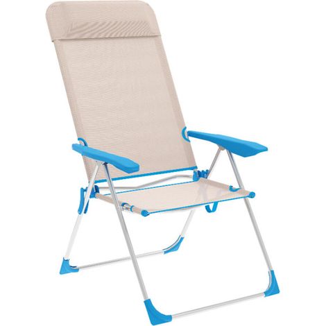 Marbueno Silla Plegable 5 Posiciones Aluminio con Cojin Beige/Azul (1/2)