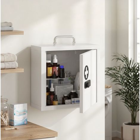 Armadietto da parete per farmaci 30x14x30 cm con serratura a combinazione, acciaio inox bianco (1/5)