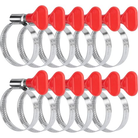 Lot de 12 colliers de serrage réglables de 25 à 40 mm En acier inoxydable Avec poignée Pour piscine, lave linge, eau, gaz, jardin, voiture (1/5)