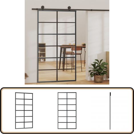 Porte coulissante Verre ESG et aluminium 102x205 cm Noir - Porte Coulissante - Porte Vitrée - Porte Aluminium - Porte Intérieur - Portes Design (1/5)