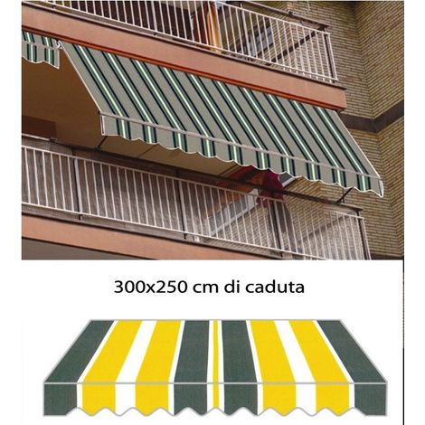 Tenda da Sole a Caduta 300x250 Gialla con Bracci Balcone Rullo Esterno Parasole (1/4)