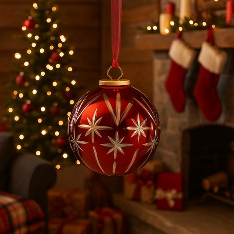 Pallina per albero di Natale con stelle diametro di 13 cm -Rosso (1/5)