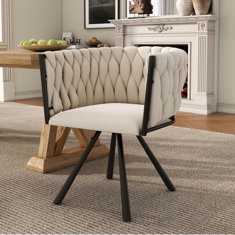 4er-Set drehbare Esszimmerstühle aus Samt in Beige, Metallgestell,59×54×72cm (1/5)