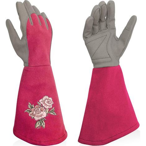 Gants de jardinage pour femme, résistants aux perforations, adaptés au jardinage, rose rouge, taille S (1/3)