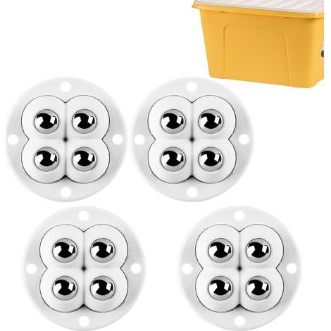 4 selbstklebende Möbelrollen, 360°-Kugellager, Tragfähigkeit 200 kg, weiß. (1/5)