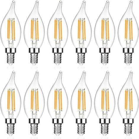 Ampoule LED E12 pour candélabre, ampoule à filament LED décorative effet flamme, culot E12, non dimmable, lot de 12 (1/5)