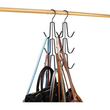 Handbag hangers, handbag holder, set of 2 space-saving metal hangers, closet organization, storage bags for handbags, backpacks, tank tops, belts (black)