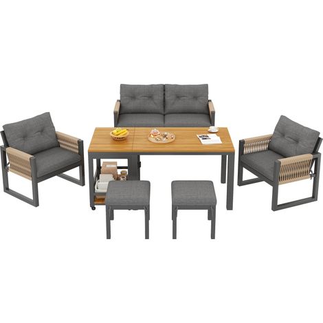 CHICFURN Salotto da giardino 6 pezzi grigio, tavolo 150x79,5x75 cm, struttura in ferro (1/5)