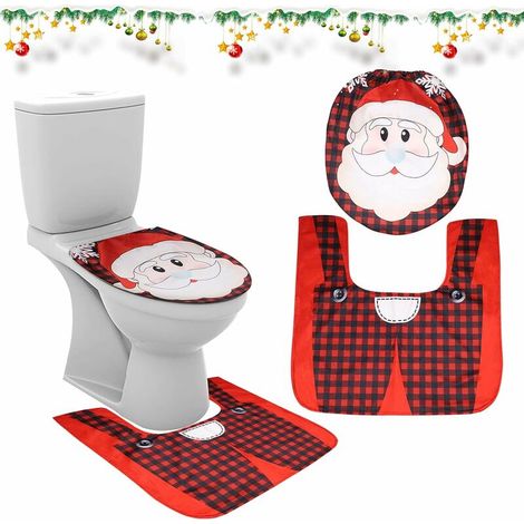 DéCorations De NoëL Pour Abattant De Toilettes, Ensemble De Tapis De Toilette Du PèRe NoëL DéCorations De Salle De Bain Tapis Toilettes Couvercle Tapis De Toilette DéCoration De NoëL,- Lefou (1/5)