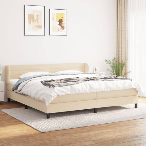 Lit adulte Contemporain  Lit à sommier tapissier avec matelas Crème 200x200 cm Tissu 92141 (1/5)