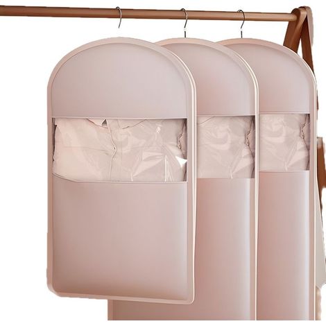 Drei beige Vakuum-Kompressionsbeutel zum Aufhängen, die 40 % Platz sparen. Dank des Vakuumdesigns mit robusten Reißverschlüssen eignen sie sich ideal zur Aufbewahrung von Daunenjacken und Winterkleidu (1/5)