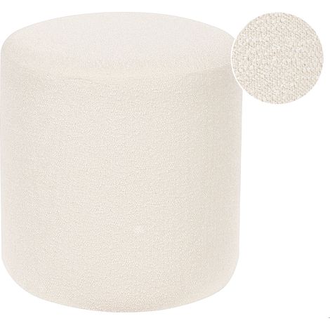 Puf moderno redondo escabel bouclé tela dormitorio sala de estar reposapiés blanco Moab
