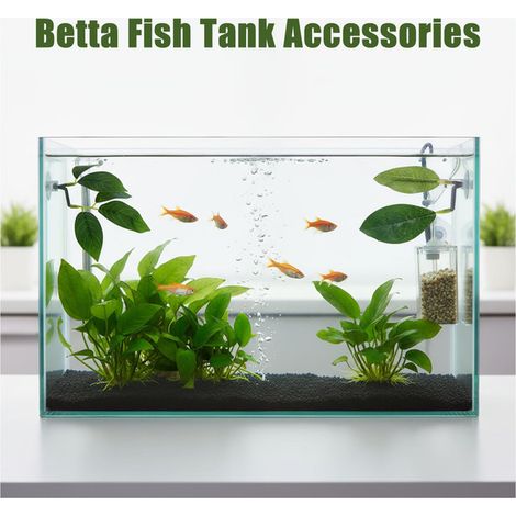 Plantes Artificielles d'Aquarium Décoration de Bassin de Poissons avec Ventouse Accessoires de Rangement Lit de Repos pour Poissons Combattants Betta Lot de 3 (1/5)