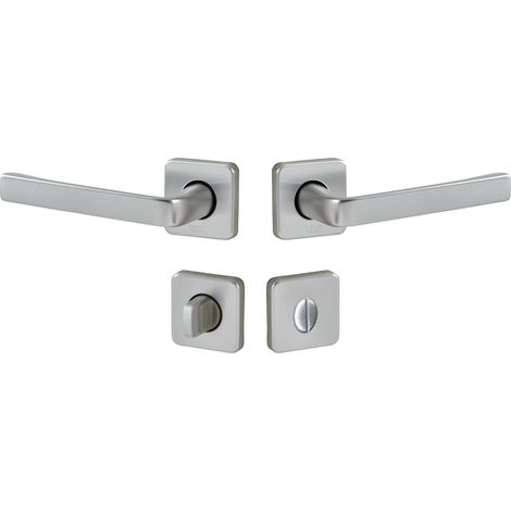 Set de Poignée de Porte sur Rosaces à Condamnation - pour Porte de WC et de Salle de Bain - Matériau Aluminium Résistant - Finition Argent (1/5)