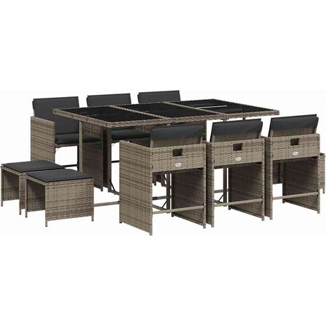 Maison Exclusive - 11-tlg. Garten-Essgruppe mit Kissen Grau Poly