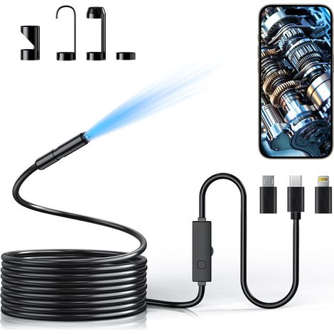 Caméra d'inspection endoscopique, boroscope 1920P, sonde étanche IP68 de 7,9 mm, portée de 5 m avec 8 LED pour iOS/Android (sans Wi-Fi) (1/5)