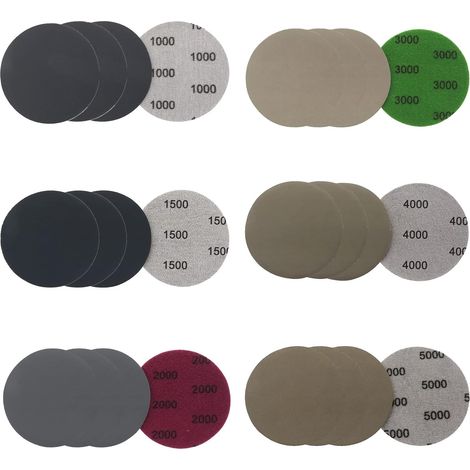 Disque Abrasif - 75 mm - Granulométrie 1000 a 5000 - Pour Ponceuse Orbitale - Sans Trou - Bois Metal Verre Plastique - Lot de 24 (1/5)