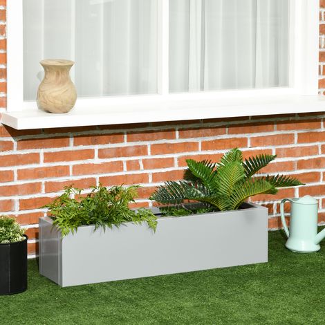Fioriera Outsunny, acciaio laccato, resistente alle intemperie, 91 cm x 22 cm x 22 cm, grigia