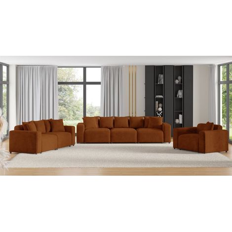 Sofaset Designersofas MEGAN 3-2-1 in Stoff Poso Rostbraun (1/5)