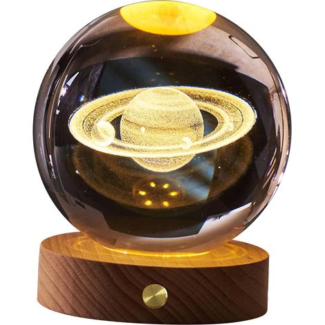 Veilleuse Boule de Cristal 3D Rechargeable avec Base en Bois (1/5)