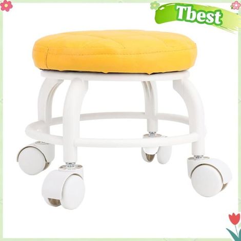 Tbest tabouret roulant rond bas Siège à roulettes bas en cuir PU, tabouret bas, roue silencieuse pivotante, meuble tabouret Orange (1/5)