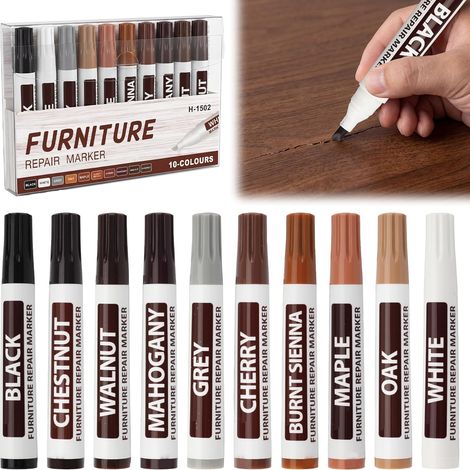 10 Pieces Wood Furniture Repair Markers, Wood Touch Up Pen for Scratches and Stains, Touch Up Felt for Laminate Parquet, Doors, Tables and Desks, Quick Drying (1/5)