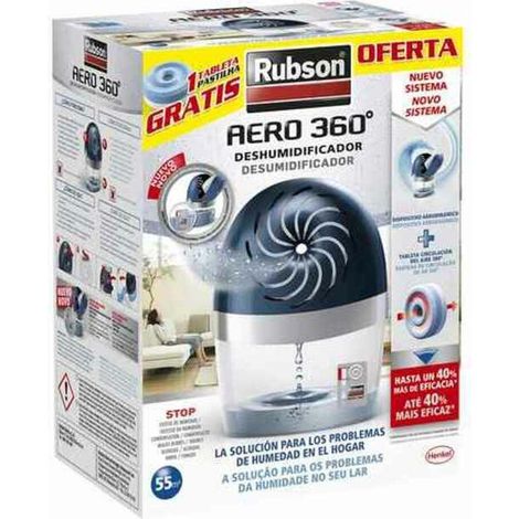 Déshumidificateur Rubson Aero 360 – Capacité 450g – Pour pièces jusqu'à 22m² – Volume d'action optimal – Silencieux