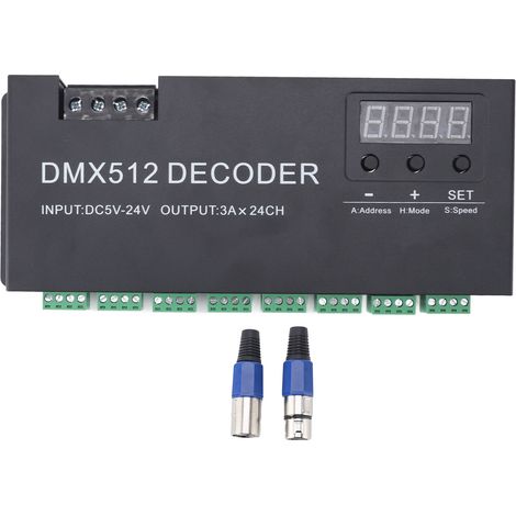Decoder DMX a 24 canali, display digitale, driver per dimmer LED, controller DMX512 per strisce LED RGB da 5-24 V CC. (1/5)
