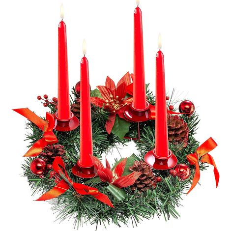 Couronne de noël porte 30cm fleur artificielle couronne suspendue couronne de l'avent de noël guirlande chandelier (1/5)
