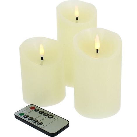Lot de 3 bougies LED simulées 3D, cire artificielle beige, télécommande, intensité réglable, flamme vacillante, sécurité sans risque d’incendie, décoration intérieure (1/5)