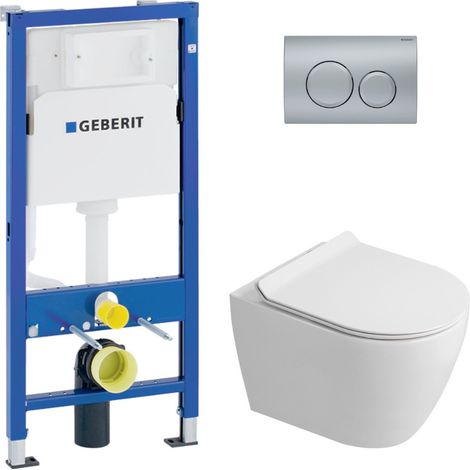 Duofix WC-Pack UP100 + Wand-WC ohne Spülrand Ceramia mit SoftClose-Sitz + mattchrom Betätigungsplatte (GEBCEPXWT06-IN)