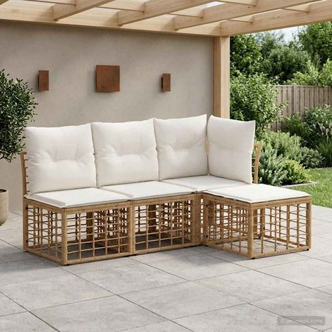 vidaXL  Outdoor Sofa Set  Natural Poly Rattan