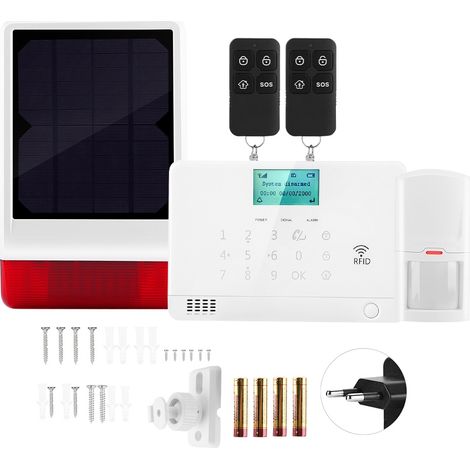 Kit alarme anti-intrusion solaire avec sirène acousto-optique, télécommande, prise UE 110-240V, pour maison (1/5)