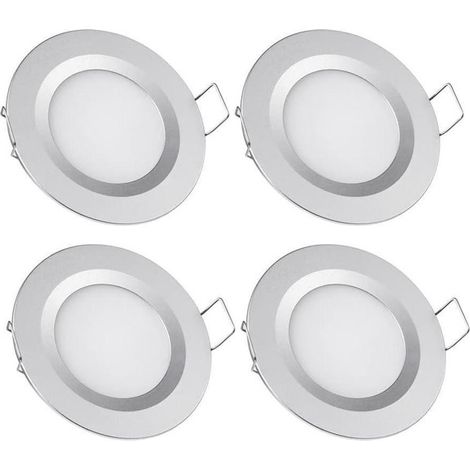 4x LED spots encastrés finition argent pour camping-car bateau caravane fourgon yacht, blanc chaud, plafonnier encastrable (1/5)
