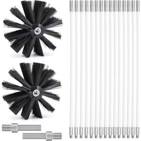 QORVA-Kit de ramonage avec 15 tiges flexibles 410mm – Brosse nettoyage cheminée Ø150mm – Adaptateurs hexagonaux inclus – Pour tuyaux étroits