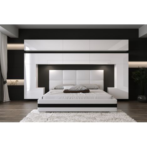 Tête de lit Armoire - pont de lit PANAMA 5/HG/W/2-1A blanc/blanc brillant 323x214x35cm