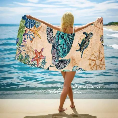 Serviette de plage extra large 3XL, serviette de bain en microfibre à motif tortue, serviette de plage résistante au sable, 200 x (1/5)
