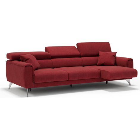 Caravaggio Divano con 3 sedute allungabili indipendenti e poggiatesta reclinabili in tessuto impermeabile T02 244 cm rosso
